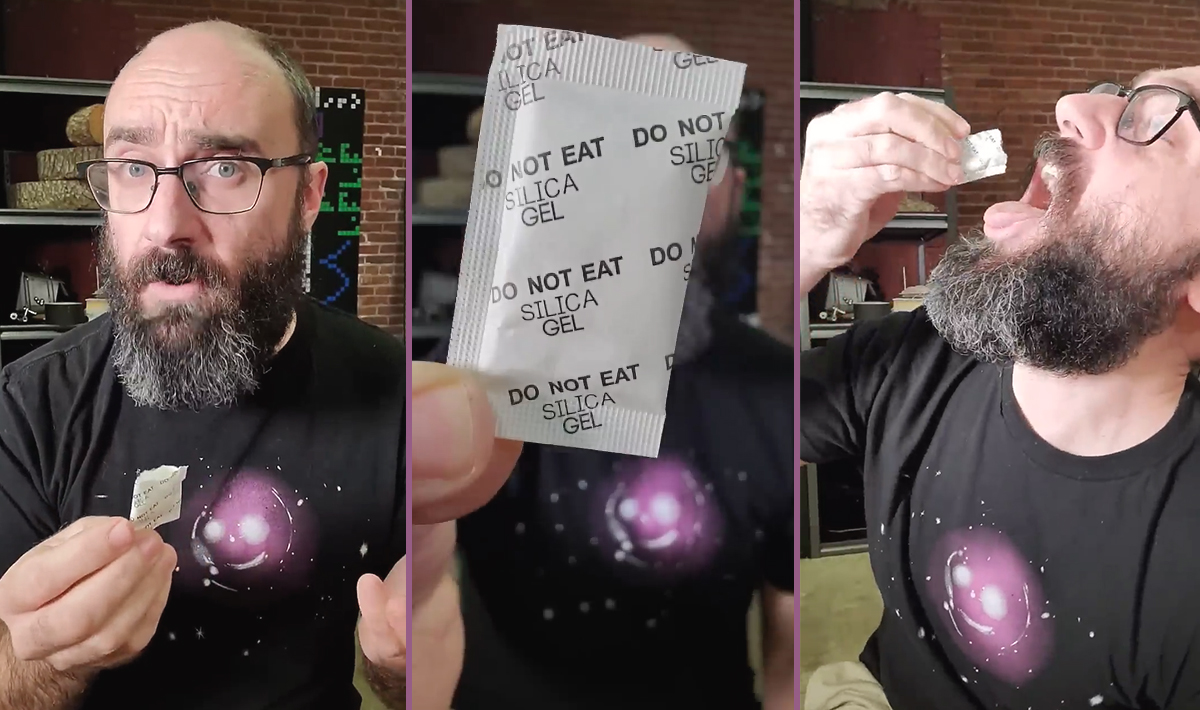 michael stevens from vsauce eating wask silica gel packet candy